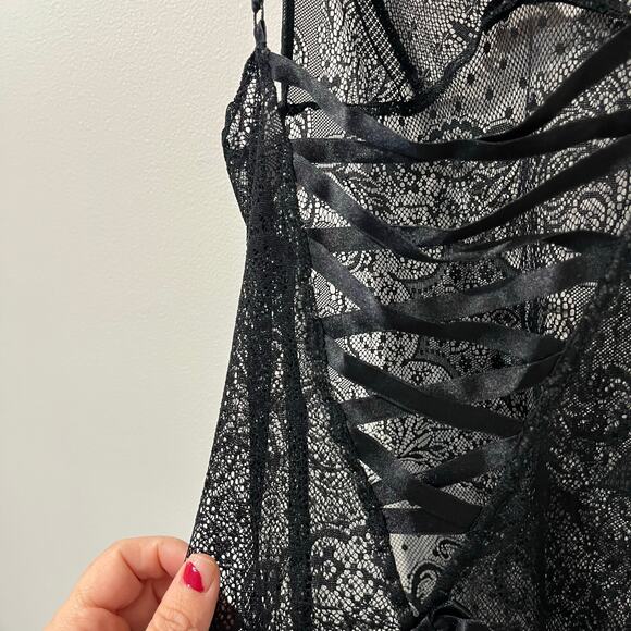 Victoria’s Secret Black Lace Babydoll Slip Top Sz S Y2K Coquette Lingerie - Picture 6 of 11